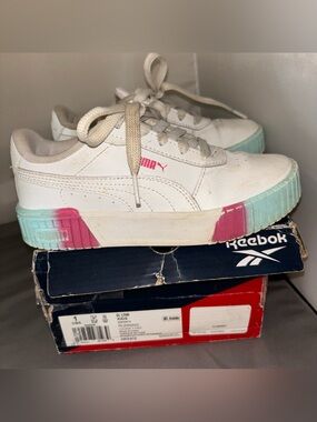 PUMA Carina 2.0 Fade Lace Up  Youth Girls Size 1 White Sneakers Casual Shoes